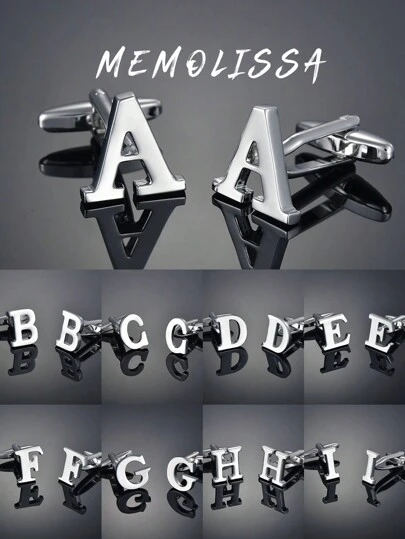 1 Pair Silvery A-Z 26 English Letter Copper Cufflinks For Men Fashion French Cufflinks For Wedding,Birthday,Business,Daily Wear