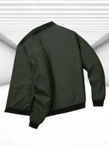 Outdoor Sports Casual Stand Collar Baseball Jacket, Plain Color Zipper Coat, Suitable For Father's Day
