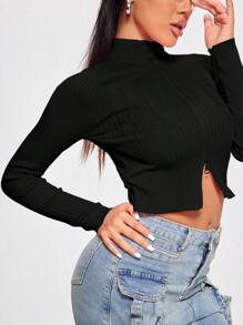 Sweater Cardigan Jumper Knitted Plain Women Lady Girly High Neck Round Ribbed Long Sleeve Straight Bottom Zipper Closure Chic Event Casual Basic Cold Autumn Winter Fashion