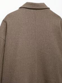 Chaqueta holgada de mezcla de lana de unicolor con hombros caídos y frente abierto, adecuada para festivales de música/temporada de bodas, primavera/verano - Caqui - Ver 10