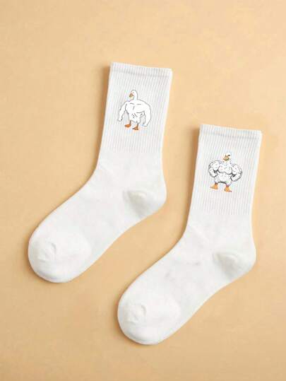 Nhiều đôi tất cổ cao dành cho nữ, màu trắng, hình vịt, thời trang độc đáo, mềm mại, thoải mái, thấm hút mồ hôi, thích hợp cho mùa thu, trở lại trường học