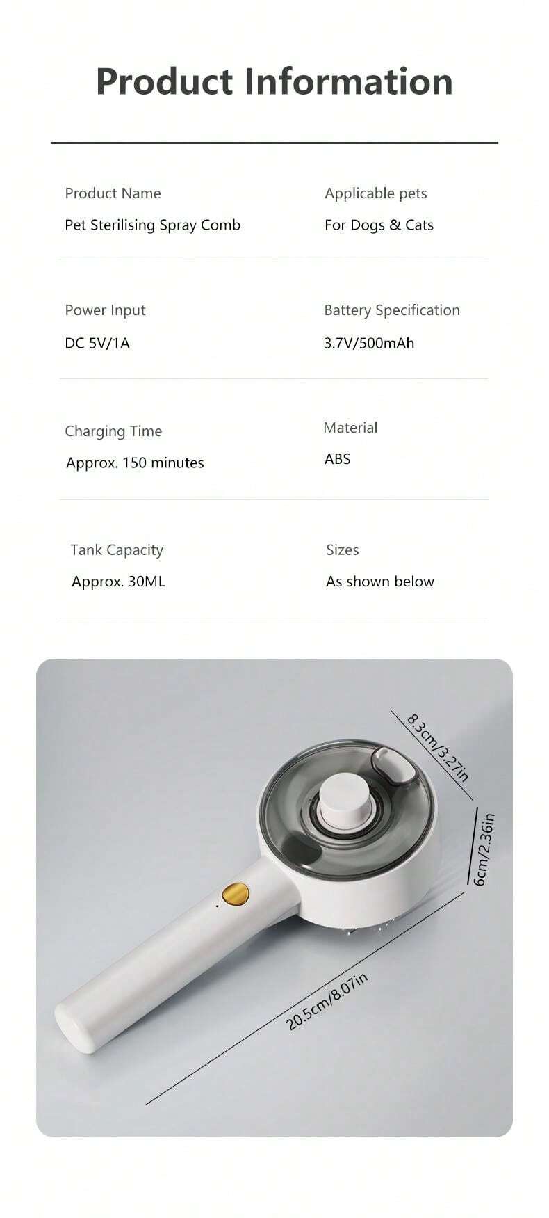 3In1 Electric Pet Grooming Sprayer Massage Brush, Cat Dog Cleaning UV