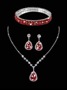 奢华时尚女士晚装手拿包，优雅精致链条单肩包，配有项链、手链、耳环套装，适合派对、婚礼、庆典、圣诞节最佳礼物 - 紅色 - 查看 7