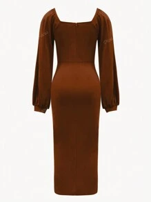 Fashion Elegant Lantern Sleeve High Slit Dress, Women Long Dress