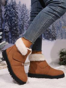 Dames Plus Size Thermisch Gevoerde Warme Sneeuwlaarzen Met Klittenband, Winter Nieuw Binnen