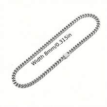1 件装新款不锈钢扁平扣厚古巴链项链男士嘻哈风格 - 銀色 - 查看 13