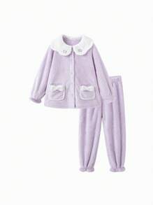 Balabala Conjunto de Pijama Feminino, Roupa de Descanso Infantil de Inverno, Terno de Velo de Corais para Crianças Pequenas até Meninas Grandes, Colar Floral