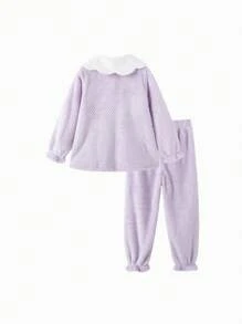 Balabala Conjunto de Pijama Feminino, Roupa de Descanso Infantil de Inverno, Terno de Velo de Corais para Crianças Pequenas até Meninas Grandes, Colar Floral