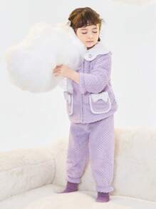 Balabala Conjunto de Pijama Feminino, Roupa de Descanso Infantil de Inverno, Terno de Velo de Corais para Crianças Pequenas até Meninas Grandes, Colar Floral