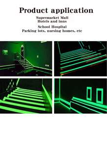 2pcs Luminous Tapes, Green & Blue Warning Glow In The Dark Anti-Slip Stickers, Reflective Fluorescent Tape