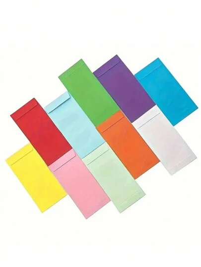 10-Color Simple Envelopes, Double Coated Paper & Kraft Paper Colorful Coin Envelopes For DIY Back To School