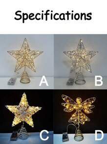 Christmas LED Light String, Christmas Tree Top Hanging Gold And Silver Five-Pointed Star Angel Shape Lighting, Suitable For Christmas, Home Interior, Christmas Tree Decoration, DIY Gift Birthday Home Decor Christmas Decorations Room Decor Winter Christmas Decorations Home Christmas Gifts Christmas Decor - Multicolor - View 2