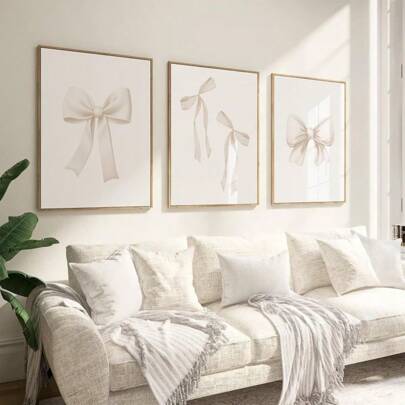 3 SZTUK/ZESTAW Nieoprawiona kokarda ścienna dekoracja Preppy Beżowa kokarda plakat Dziewczęcy pokój sztuka ścienna wydruki Beżowa kokarda węzeł dekoracja ścienna pokój obraz pastelowa kokarda plakat do pokoju dziecięcego dla dziewcząt 16x24 cale/40x60 cm