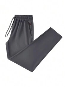 Boyfriend Style Men's Athletic Track Pants, Quick Dry Straight Leg Jogging Trousers With Zipper Pockets, Breathable Sports Workout Sweatpants - Dark Grey - View 1