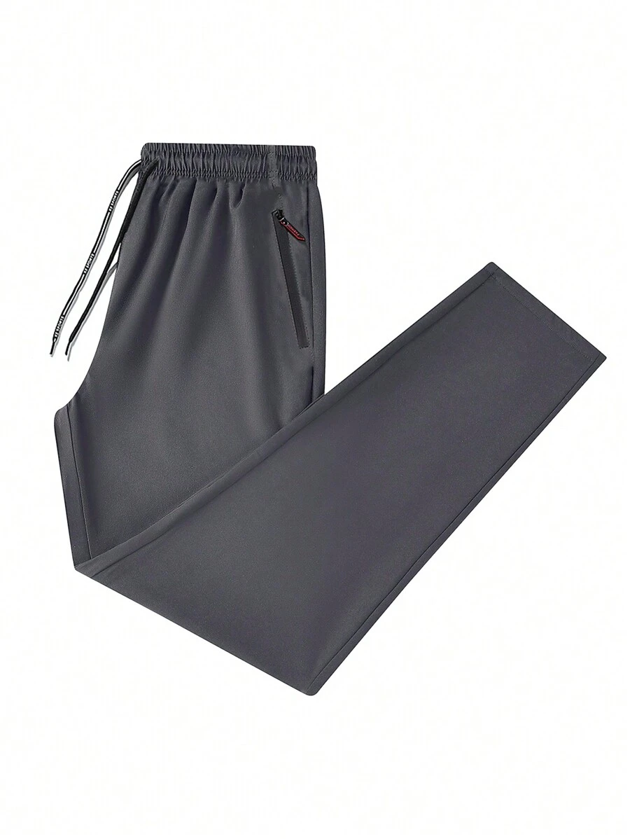 Boyfriend Style Men's Athletic Track Pants, Quick Dry Straight Leg Jogging Trousers With Zipper Pockets, Breathable Sports Workout Sweatpants - Dark Grey - View 1