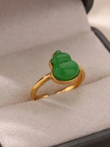 1 件装女士绿色葫芦戒指金色不锈钢几何开口葫芦戒指婚礼圣诞节奢华珠宝礼物 - 彩色 - 查看 10