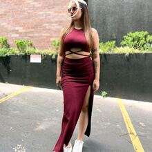 Skirt And Crop Top Set - 紅木色 - 查看 2