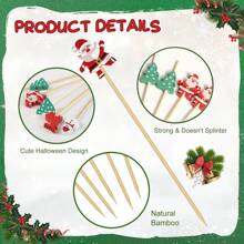 100 件装圣诞鸡尾酒签圣诞食物签圣诞老人雪人麋鹿圣诞树竹牙签开胃菜水果串三明治纸杯蛋糕开胃菜牙签 - 彩色 - 查看 6