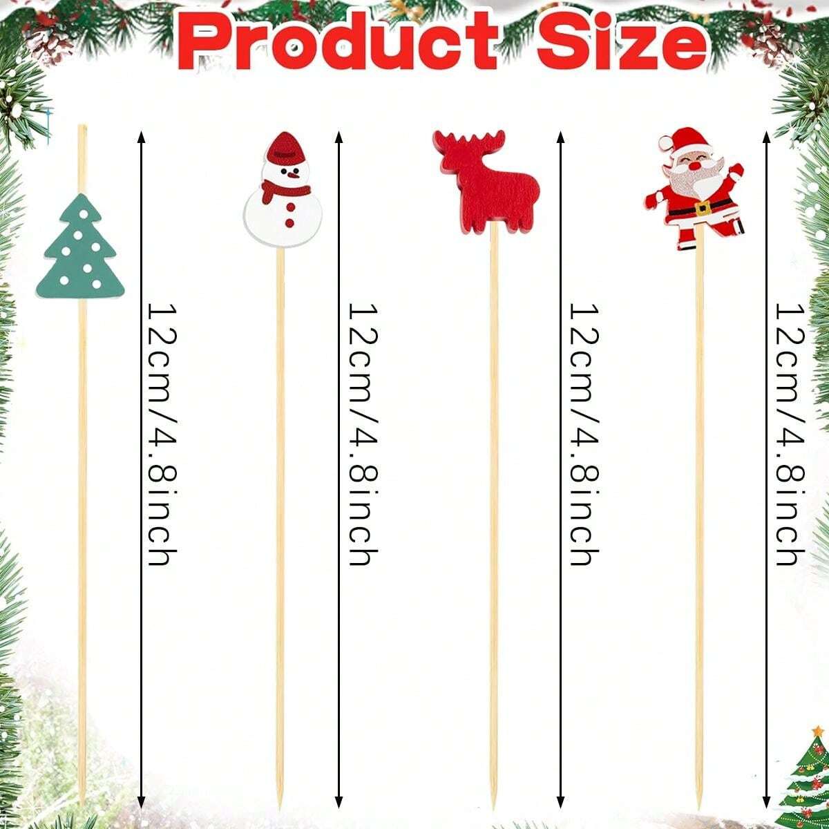 100pcs Christmas Cocktail Picks Christmas Food Picks Santa Snowman Elk