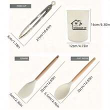 44 件套硅胶厨房烹饪用具套装，带木柄，耐热不粘烹饪工具，铲子、勺子、刷子、搅拌器，安全卫生，易于清洁，厨房工具套装，黑色/灰色/白色/卡其色 - 彩色 - 查看 9