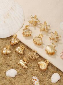 6pcs Retro Metal Ocean Themed Hair Clips For Women - Starfish, Shell, Crab Design Side Bangs And Claw Clips Hair Jaw Clip Hair Clamps Hair Clutch Hair Claw Clip Fall Winter Hair Accessories For Women For Vacation Outfits Woman - Multicolor - View 6