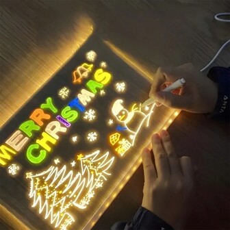 1pc Acrylic DIY Drawing Writing Board Ambient Light Board Draw Writing Board Luminous Drawing Board, Suitable For Christmas Decoration Gift, Living Room Desk Office Home Decor (Comes With 7 Color Pens)