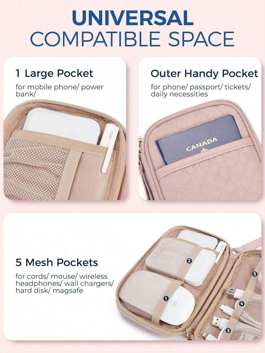Compact MultiPocket Cable Organizer Bag Store And Protect Chargers