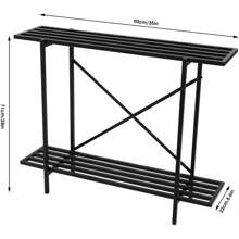 CNCEST 植物架 2 层室内室外金属花架，适用于多种植物角落高花架，适用于露台花园客厅阳台卧室，黑色/白色户外装饰 - 黑色 - 查看 2