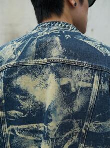 男士春秋款破洞长袖休闲末世风洗水牛仔夹克 - 藍色 - 查看 4