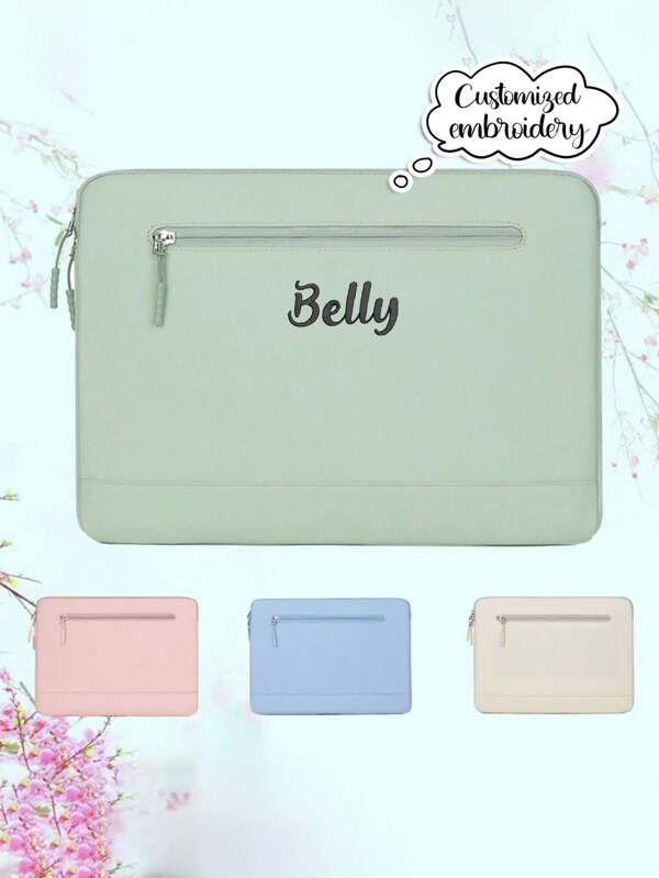 Bolsa de Proteção para Caderno e Tablet com Bordado de Texto, Cor Sólida Simples e Elegante, Grande Capacidade de Armazenamento, Portátil para Viagens, Trabalho, Deslocamento, Armazenamento de Cadernos de Estudante