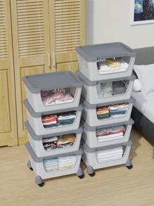 Ggbin Plastic Stackable Kitchen Storage Basket With Wheels, Open Front ...