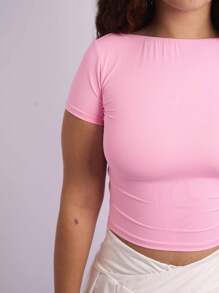 Cropped Open Back Nude Women's Baby Tee Look Open Back Polyamide - Pink - View 7