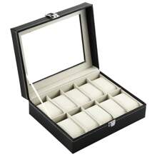 Watch Display Grid Box Lockable Case Faux Leather Jewellry Storage Organiser Back To School Dormitory Storage - Black - View 8