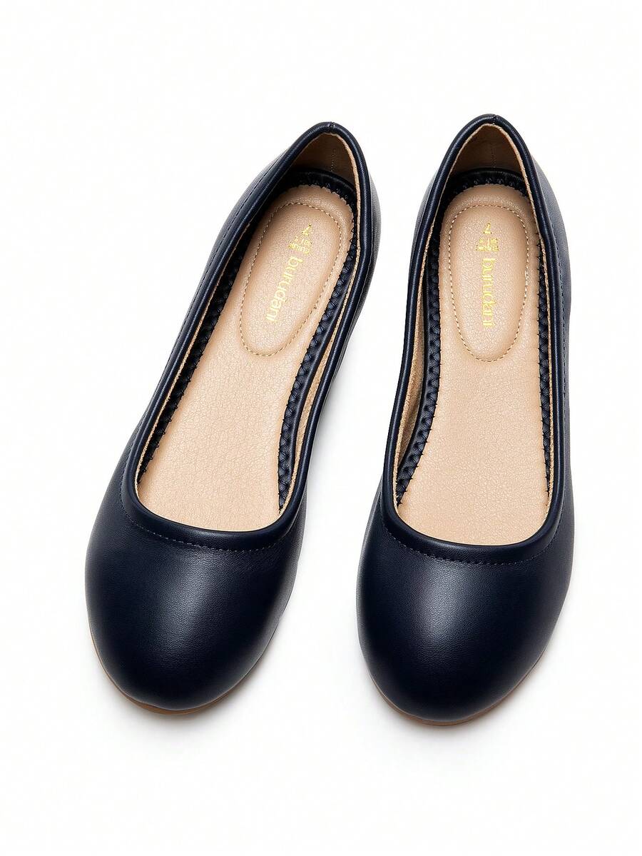 Women's Solid Color Flat Shoes Comfy Slip On Soft Sole Shoes Casual All-Match Ballet Flats - 藏蓝色 - 查看 1