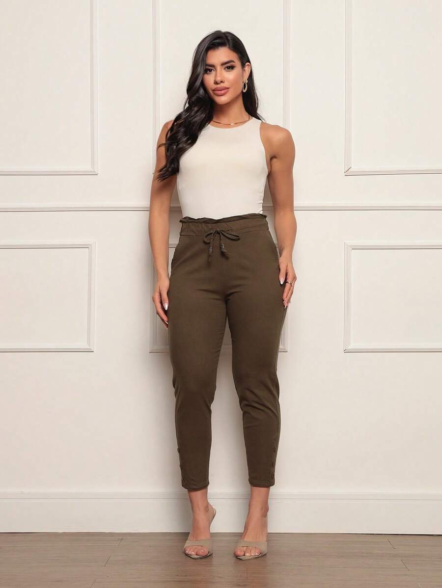 Twill Pants With Leg Detail - màu xanh lá - Xem 1