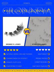 GROINNEYA 6对猫眼假睫毛，透明带假睫毛，狐狸眼假睫毛，仿貂毛假睫毛，自然妆效假睫毛，短款睫毛嫁接化妆（T01） - 黑色 - 查看 6