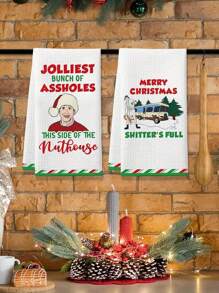 节日圣诞厨房毛巾：2 包快乐和圣诞快乐毛巾 - 100% 涤纶，可机洗，柔软，适合您的现代厨房 - 彩色 - 查看 3