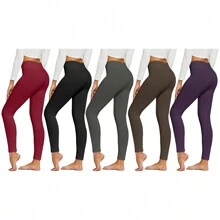 1 Piece Women's Ultra Soft Breathable Comfortable High-Waisted Fleece Lined Winter Warm Cozy Stretch Plus Sized Leggings, Cold Weather, Casual Wear, Lightweight, Everyday, Thermal, Stretchy, Durable, Stylish, Outdoor, Lounge - Burgundy - View 2