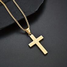 1pc Titanium Steel Esculpido Cruz Pingente Colar, Aço Inoxidável Cruz Pingente Unissex