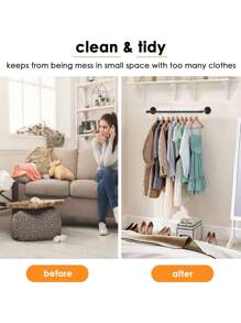 2 Set 36.2" Industrial Pipe Clothes Rack, 2 Base Multi-Purpose Wall Mounted Iron Garment Rod,Heavy Duty Detachable Hanging Clothes Rack For Closet Rod-Black-2pk - 黑色 - 查看 7