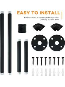 2 Set 36.2" Industrial Pipe Clothes Rack, 2 Base Multi-Purpose Wall Mounted Iron Garment Rod,Heavy Duty Detachable Hanging Clothes Rack For Closet Rod-Black-2pk - 黑色 - 查看 4
