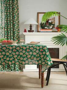 1 件长方形绿色圣诞饼干人印花亚麻桌布，节日餐厅厨房装饰 - 彩色 - 查看 11