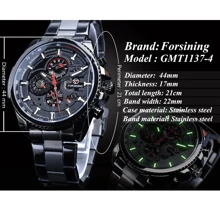 FORSINING Forsining Sport Male Clock Three Dial Calendar Display Black Stainless Steel Men Automatic Wrist Watch Top Brand Luxury Military