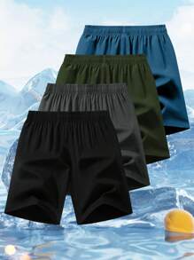 Men's Solid Color Casual & Sports Shorts - Blue - View 4