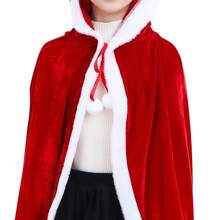 Bonnet de Noël classique rouge pour femme, cape à capuche en velours avec bordure de fourrure courte, une cape indispensable pour Noël - Rouge - Voir 7