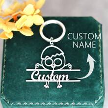 1pc Customized Name Keychain Personalized Animal Stainless Steel Nameplate Car Key Chains ,Custom Name Keychain Stainless Steel Animal Lovely Unique,Animal Letter Nameplate Keyring,Silver Color Jewelry Gift