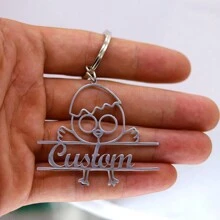 1pc Customized Name Keychain Personalized Animal Stainless Steel Nameplate Car Key Chains ,Custom Name Keychain Stainless Steel Animal Lovely Unique,Animal Letter Nameplate Keyring,Silver Color Jewelry Gift