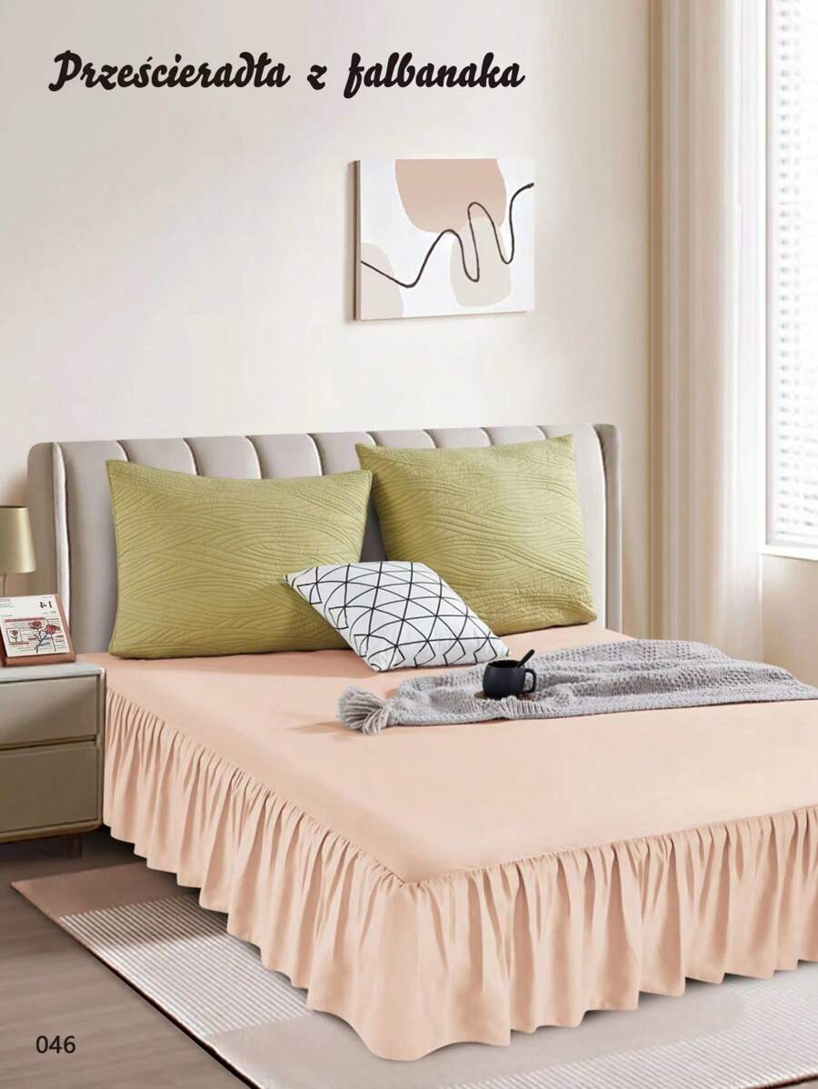 Koreanischer einfacher, frischer Bettvolant, einteiliger einfarbiger gewaschener Baumwollstoff, gebürsteter staubdichter gerüschter Bettbezug, Bettvolant mit gerüschter Kante, Bettabdeckung - minimalistischer nordischer Stil, klassischer Staubschutz - Matratzenauflage - einteilig für Frühling/Sommer - rutschfeste Bettlaken, maschinenwaschbar - hautsensibel - erhältlich in Größen 160*200-180*200-200*220 - Farben Grün, Weiß, Beige, Hellgrau, Dunkelgrau, Marineblau, Pink - Aprikosenfarben - Übersicht 1