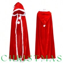 1 件金丝绒圣诞披风、圣诞斗篷服装、红色斗篷 - 紅色 - 查看 2