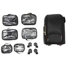 LOYALHEARTDY Rolling Makeup Train Case, Cosmetic Storage Organizer, Trolley For Makeup Artist Nail Technician Hairstylist, Professional Makeup Case - 黑色 - 查看 11